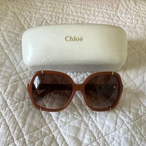 Chloe Tan and Gold Sunglasses with White Branded Case